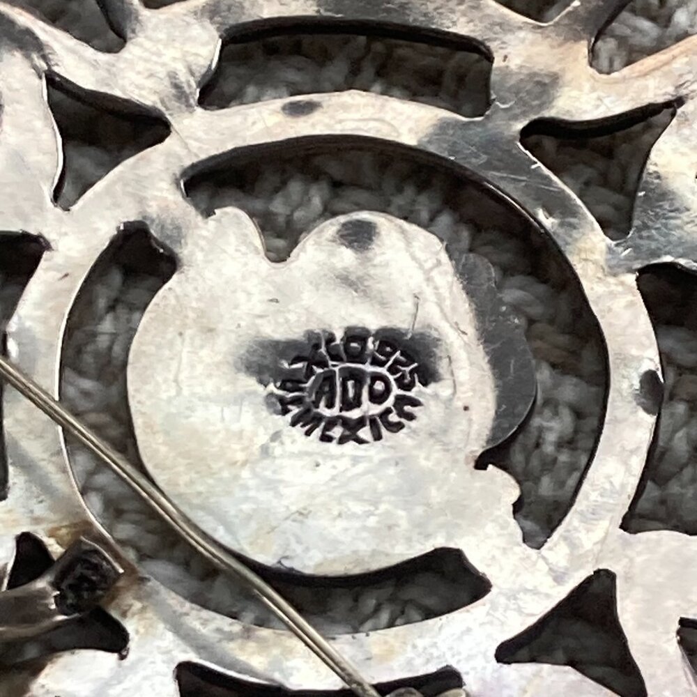 Taxco Mexico Sterling Aztec Sun God Brooch / Pendant, 10.2g, Alberto Diaz Ocampo - Picture 9 of 11